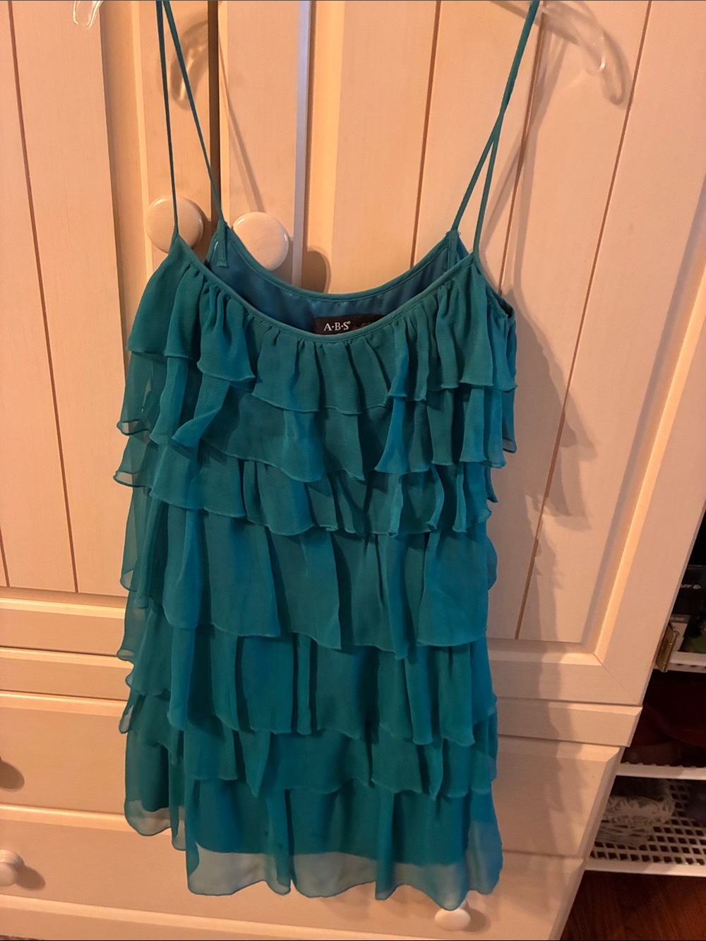 Allen B. By Allen Schwartz Teal Layered Ruffle Spaghetti-Strap Mini Dress